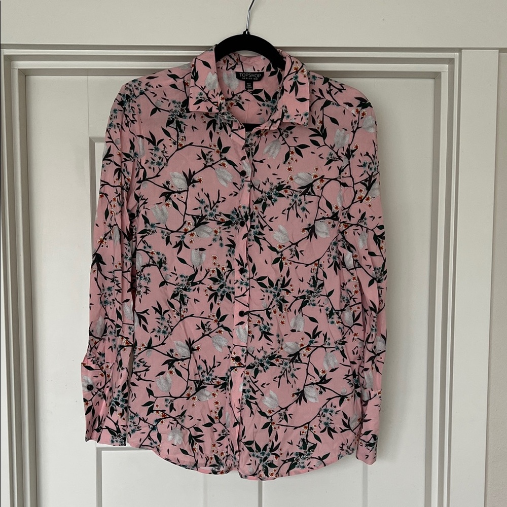 Topshop Pink Floral Print Blouse